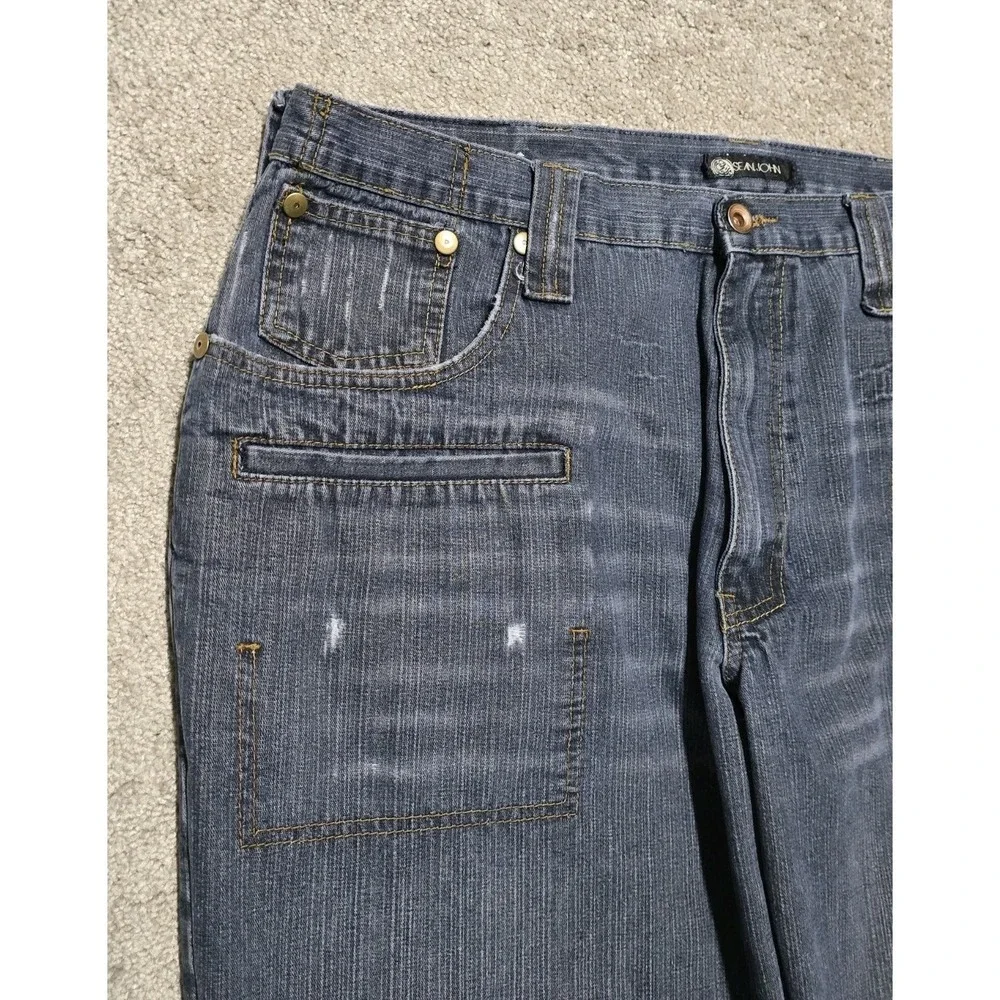 VTG‎ Sean John Baggy Jeans Mens 42x34 8 Pocket Blue Skater Grunge Wide Leg Y2K